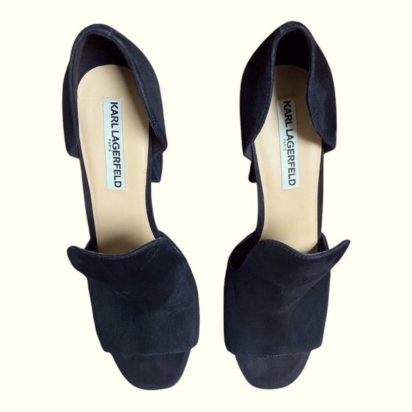 Black Karl Lagerfeld Rian Suede Block Heeled Sandals - Picture 2 of 4